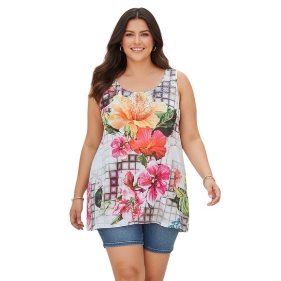 Catherines Tops - Catherines 3X Colorful Tank Top Plus Size Lightweight Casual Avant Garde